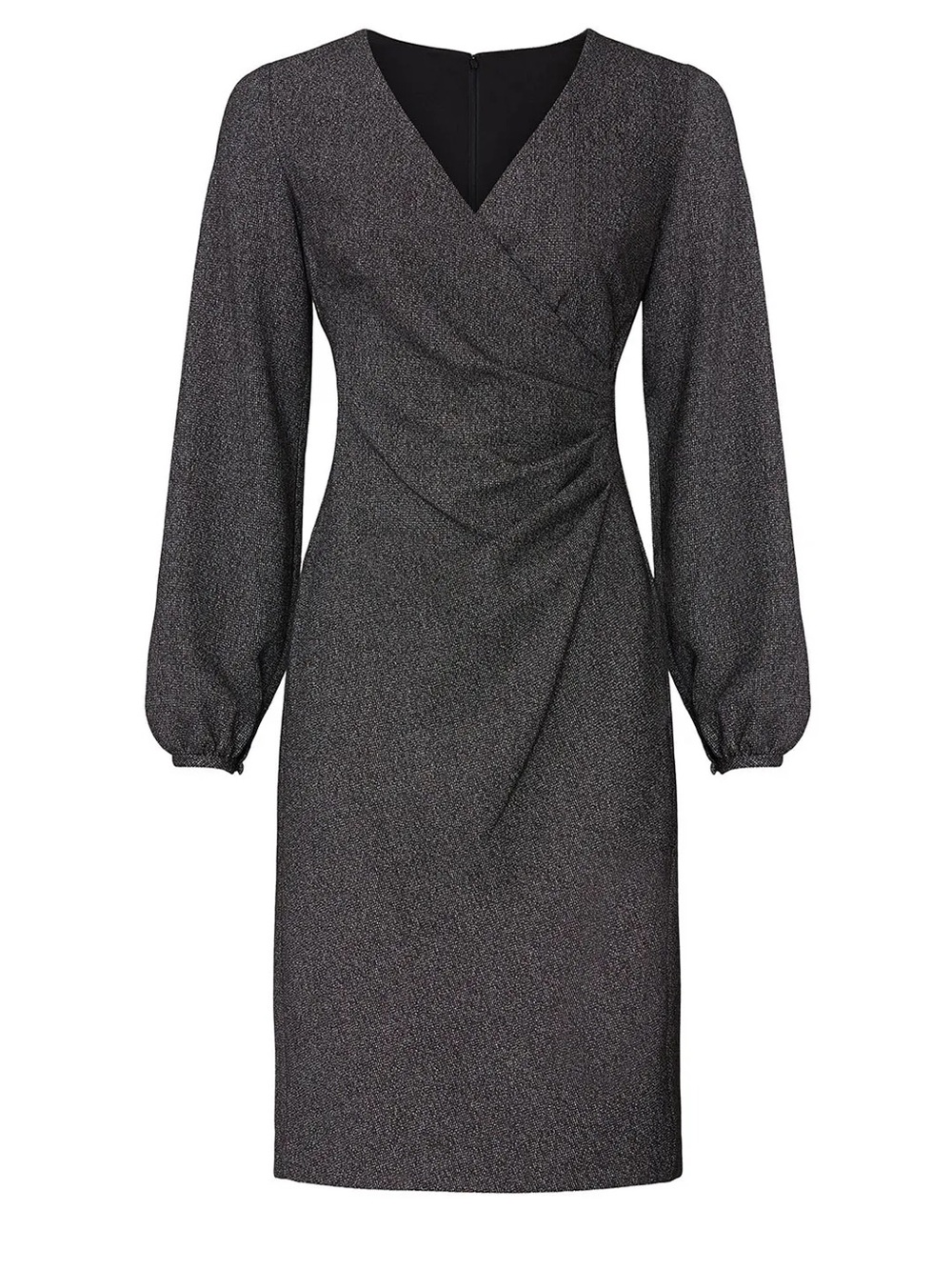 Lauren Ralph Lauren Charcoal Wrap-Front Long-Sleeve Sheath Dress